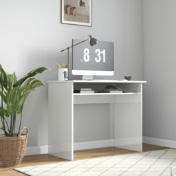 Portland High Gloss White Computer Table with Storage Shelf - Size: 90 x 50 x 74cm - Wilko - thumbnail 5
