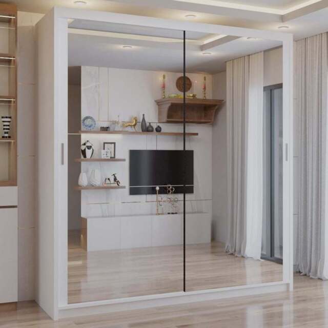 Sliding Wardrobes 4U 2 Sliding Door White Full Length Mirrored Wardrobe 180cm - Size: 2 Door - Wilko - image 1