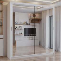 Sliding Wardrobes 4U 2 Sliding Door White Full Length Mirrored Wardrobe 180cm - Size: 2 Door - Wilko - thumbnail 1