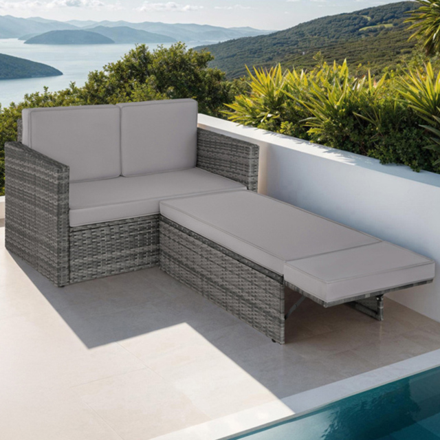 tectake Corfu 2 Seater Grey Garden Sofa with Sun Lounger - Size: 71.5 x 64.5 x 119cm - Wilko - image 1
