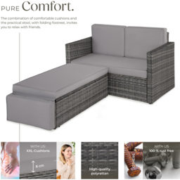 tectake Corfu 2 Seater Grey Garden Sofa with Sun Lounger - Size: 71.5 x 64.5 x 119cm - Wilko - thumbnail 4