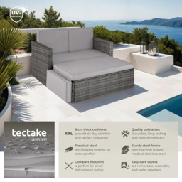 tectake Corfu 2 Seater Grey Garden Sofa with Sun Lounger - Size: 71.5 x 64.5 x 119cm - Wilko - thumbnail 7