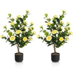 Costway Yellow Flowers Camellia Tree Artificial Plant In Pot 3.1ft 2 Pack - Size: 100 x 22 x 21cm - Wilko