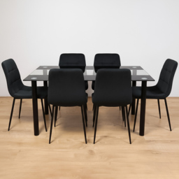 Portland Kosy Koala 6 Seater Velvet Glass Dining Set Black - Clear - Wilko