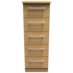 Crowndale Sherwood 5 Drawer Oak Tall Bedside Cabinet - Brown - Wilko - thumbnail 3