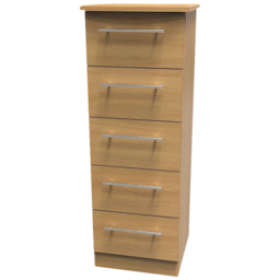 Crowndale Sherwood 5 Drawer Oak Tall Bedside Cabinet - Brown - Wilko - thumbnail 5