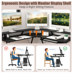 Costway 2 Shelf L Shaped Computer Desk with Power Outlet Black - Size: 94 x 59 x 17cm - Wilko - thumbnail 7