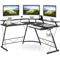 Costway 2 Shelf L Shaped Computer Desk with Power Outlet Black - Size: 94 x 59 x 17cm - Wilko - thumbnail 4