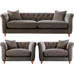 Elsie Chesterfield 5 Seater Mushroom Plush Velvet Sofa Suite - Brown - Wilko - thumbnail 3