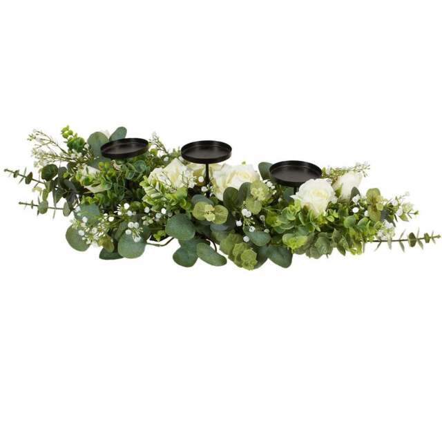 Floral Triple Centrepiece Candle Holder Green - Wilko - image 1