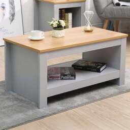 FurnitureHMD Single Shelf Grey and Oak Effect Wooden Coffee Table - Size: 42 x 85 x 47cm - Wilko