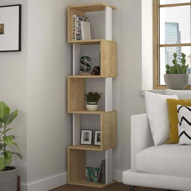 Decortie Piri 5 Shelf Oak and White Bookcase - Multi - Wilko - image 1