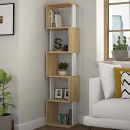 Decortie Piri 5 Shelf Oak and White Bookcase - Multi - Wilko - thumbnail 1