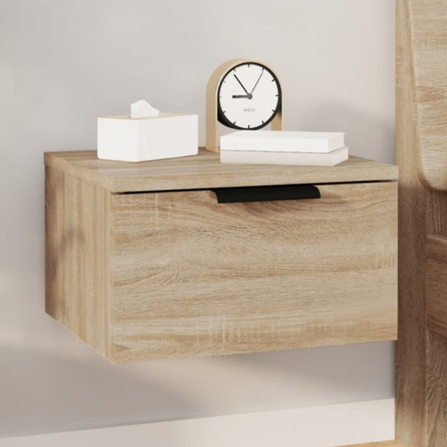 vidaXL Set of 2 Sonoma Oak Wall Mounted Bedside Cabinet - Size: Single Drawer - Brown - Wilko - image 1