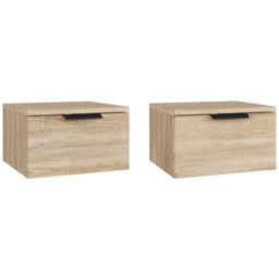 vidaXL Set of 2 Sonoma Oak Wall Mounted Bedside Cabinet - Size: Single Drawer - Brown - Wilko - thumbnail 3