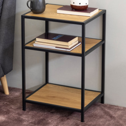 Florence Seaford 2 Shelf Oak and Black Metal Bedside Table - Furniture To Go - Wilko