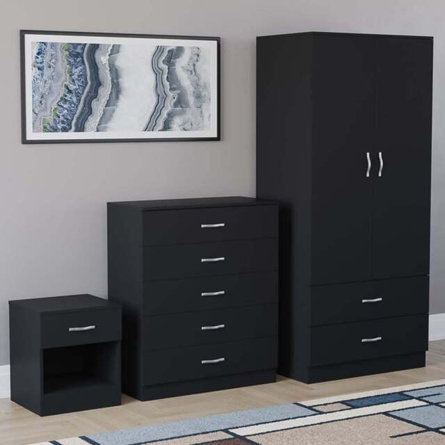 Vida Designs Riano Black 3 Piece Bedroom Furniture Set - Wilko - image 1