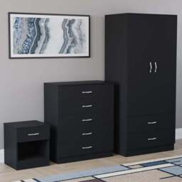 VIDA DESIGNS Riano Black 3 Piece Bedroom Furniture Set - Wilko