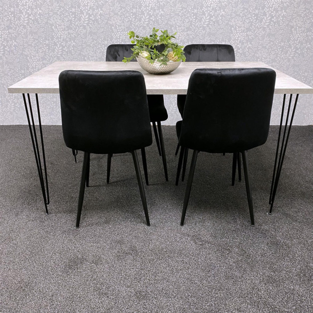 Kosy Koala 4 Seater Wood and Velvet Tufted Dining Set Grey and Black - Multi - Wilko - image 1
