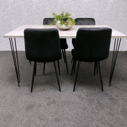 Kosy Koala 4 Seater Wood and Velvet Tufted Dining Set Grey and Black - Multi - Wilko