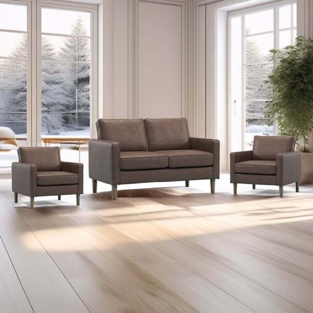 Bexhill 4 Seater Brown Faux Leather Sofa Suite - Wilko - image 1
