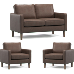 Bexhill 4 Seater Brown Faux Leather Sofa Suite - Wilko - thumbnail 3