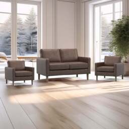 Bexhill 4 Seater Brown Faux Leather Sofa Suite - Wilko - thumbnail 1