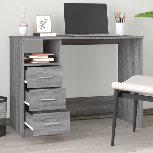 vidaXL 3 Drawer Single Shelf Computer Desk Grey Sonoma - Size: 76 x 102 x 50cm - Wilko - image 1