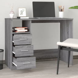 vidaXL 3 Drawer Single Shelf Computer Desk Grey Sonoma - Size: 76 x 102 x 50cm - Wilko