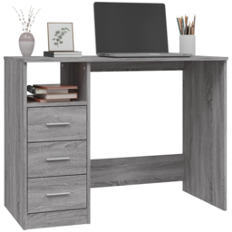 vidaXL 3 Drawer Single Shelf Computer Desk Grey Sonoma - Size: 76 x 102 x 50cm - Wilko - thumbnail 4