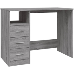vidaXL 3 Drawer Single Shelf Computer Desk Grey Sonoma - Size: 76 x 102 x 50cm - Wilko - thumbnail 3