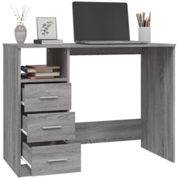 vidaXL 3 Drawer Single Shelf Computer Desk Grey Sonoma - Size: 76 x 102 x 50cm - Wilko - thumbnail 5