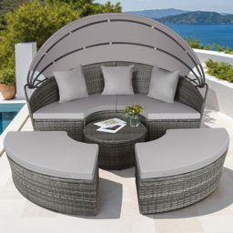 tectake Santorini Grey Sun Lounger with Shade Canopy - Size: 136 x 171 x 175cm - Wilko - thumbnail 1