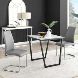 Furniturebox Copeland Fontana Marble Effect 2 Seater Dining Set White Grey and Chrome - Wilko - thumbnail 1