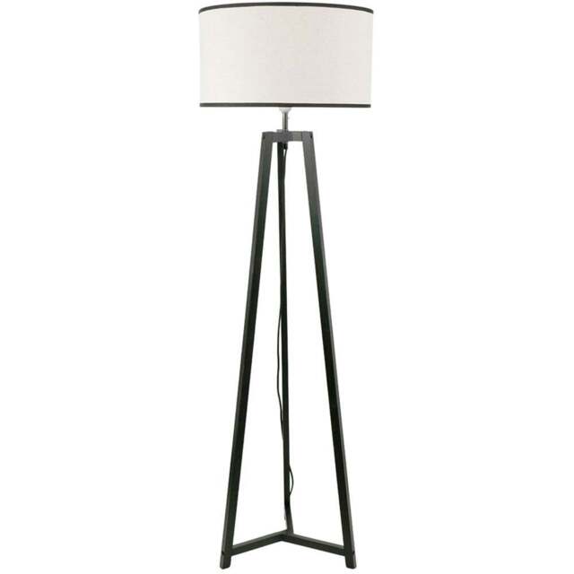 ValueLights Lottie Black Edge Drum Shade Black Wood Tripod LED Floor Lamp - Wilko - image 1
