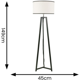 ValueLights Lottie Black Edge Drum Shade Black Wood Tripod LED Floor Lamp - Wilko - thumbnail 5