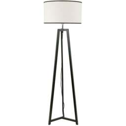 ValueLights Lottie Black Edge Drum Shade Black Wood Tripod LED Floor Lamp - Wilko