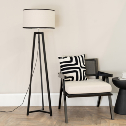 ValueLights Lottie Black Edge Drum Shade Black Wood Tripod LED Floor Lamp - Wilko - thumbnail 4