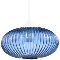 Happy Homewares Designer Navy Midnight Blue Line Ribbed Glass Oval Pendant Shade - Size: 17 x 30 x 30cm - Wilko