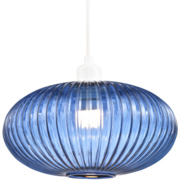 Happy Homewares Designer Navy Midnight Blue Line Ribbed Glass Oval Pendant Shade - Size: 17 x 30 x 30cm - Wilko - thumbnail 7