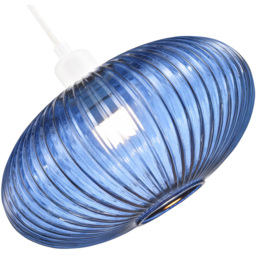 Happy Homewares Designer Navy Midnight Blue Line Ribbed Glass Oval Pendant Shade - Size: 17 x 30 x 30cm - Wilko - thumbnail 4