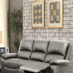 Brooklyn 5 Seater Light Grey Bonded Leather Manual Recliner Sofa Set - Wilko - thumbnail 4