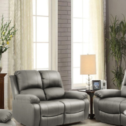 Brooklyn 5 Seater Light Grey Bonded Leather Manual Recliner Sofa Set - Wilko - thumbnail 3