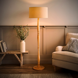 ValueLights Victoria Cream Fabric Drum Shade Light Wood Traditional Stem LED Floor Lamp - Size: 157 x 45 x 45cm - Wilko - thumbnail 7