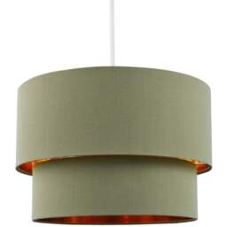 Happy Homewares Olive Green Cotton Double Tier Shiny Copper Inner Pendant Shade - Size: 20 x 30 x 30cm - Wilko