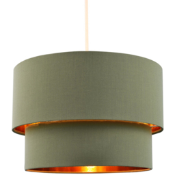 Happy Homewares Olive Green Cotton Double Tier Shiny Copper Inner Pendant Shade - Size: 20 x 30 x 30cm - Wilko - thumbnail 4