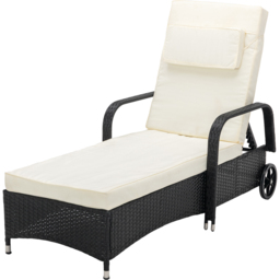 Black Rattan Recliner Sun Lounger with Wheels - Size: 103 x 59 x 196cm - MCC - Wilko - thumbnail 3