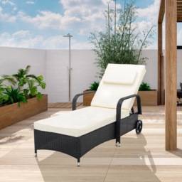 Black Rattan Recliner Sun Lounger with Wheels - Size: 103 x 59 x 196cm - MCC - Wilko - thumbnail 7