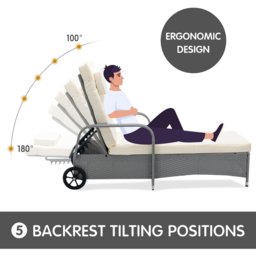 Black Rattan Recliner Sun Lounger with Wheels - Size: 103 x 59 x 196cm - MCC - Wilko - thumbnail 5