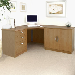 R White Cabinets 2 Door 3 Drawer Dark Brown Set-13 Corner Desk - Size: 72.8 x 179 x 141.9cm - Wilko